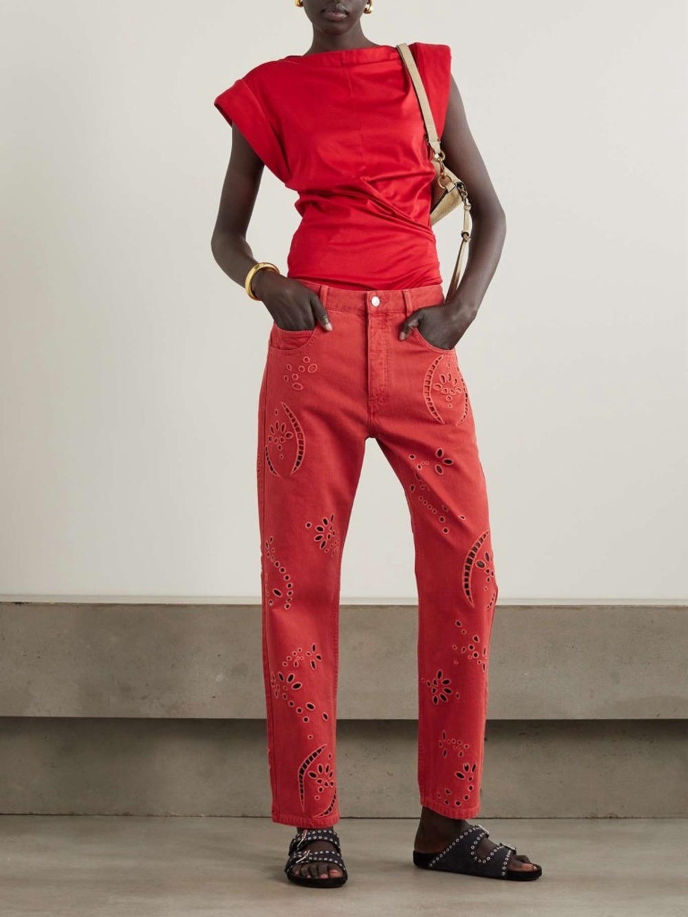 Isabel Marant Irina eyelet broderie straight legs jeans